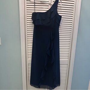 Alex Evenings Midnight Blue One-Shoulder Chiffon Long Dress, Petite 14